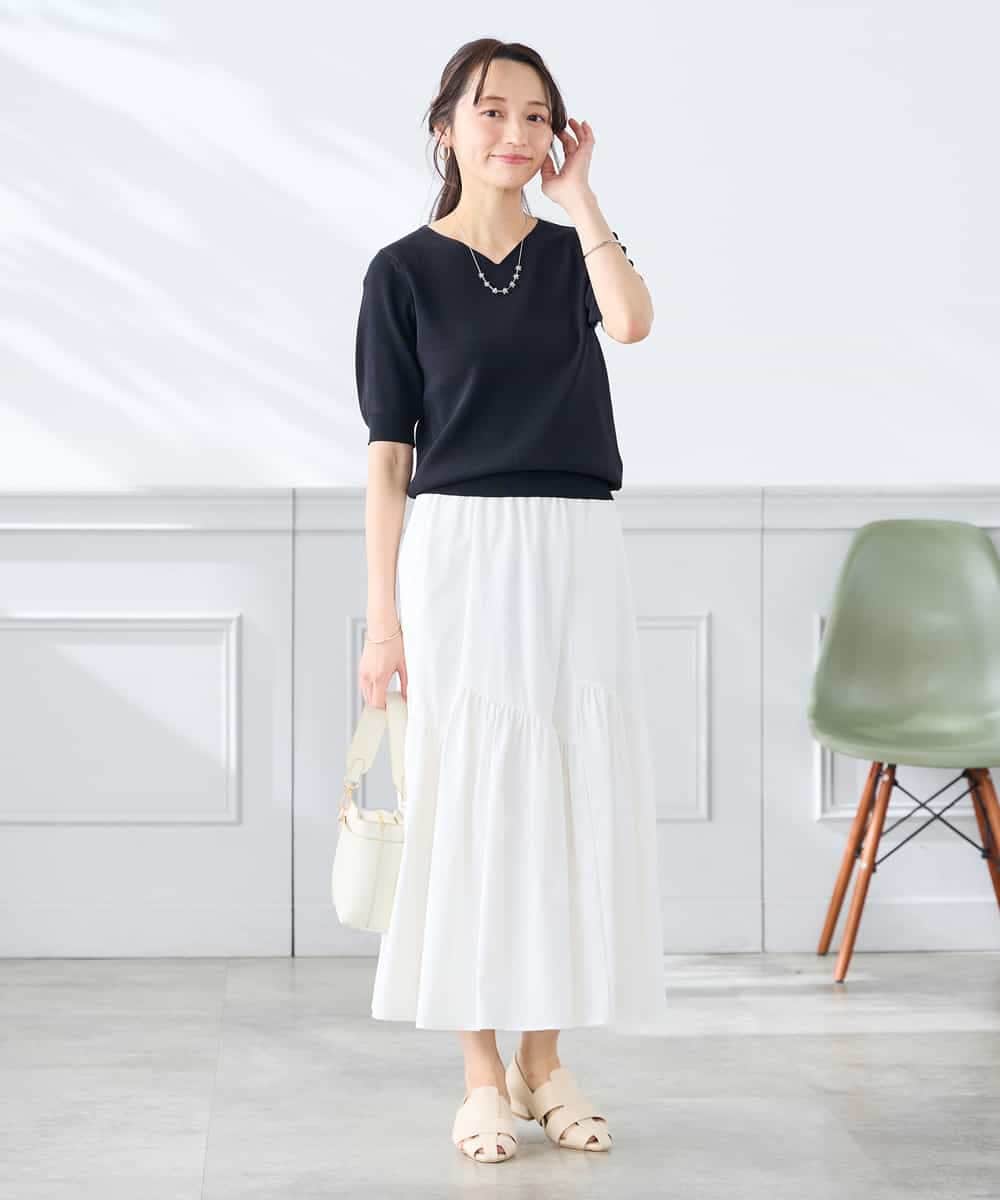 K3FGD59039 a.v.v Elmi(アー・ヴェ・ヴェ) 【低身長サイズ】ハーフスリーブVネックサマーニット【洗える/接触冷感/UVカット】 レッド