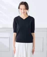 K3FGD59039 a.v.v Elmi(アー・ヴェ・ヴェ) 【低身長サイズ】ハーフスリーブVネックサマーニット【洗える/接触冷感/UVカット】 レッド