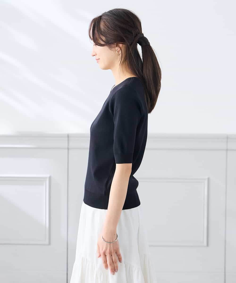 K3FGD59039 a.v.v Elmi(アー・ヴェ・ヴェ) 【低身長サイズ】ハーフスリーブVネックサマーニット【洗える/接触冷感/UVカット】 レッド