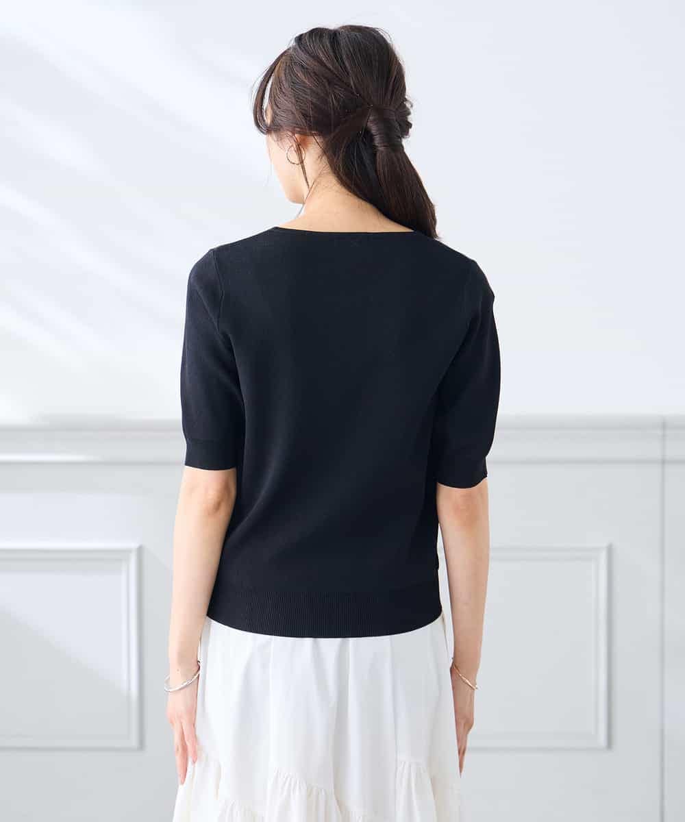 K3FGD59039 a.v.v Elmi(アー・ヴェ・ヴェ) 【低身長サイズ】ハーフスリーブVネックサマーニット【洗える/接触冷感/UVカット】 レッド