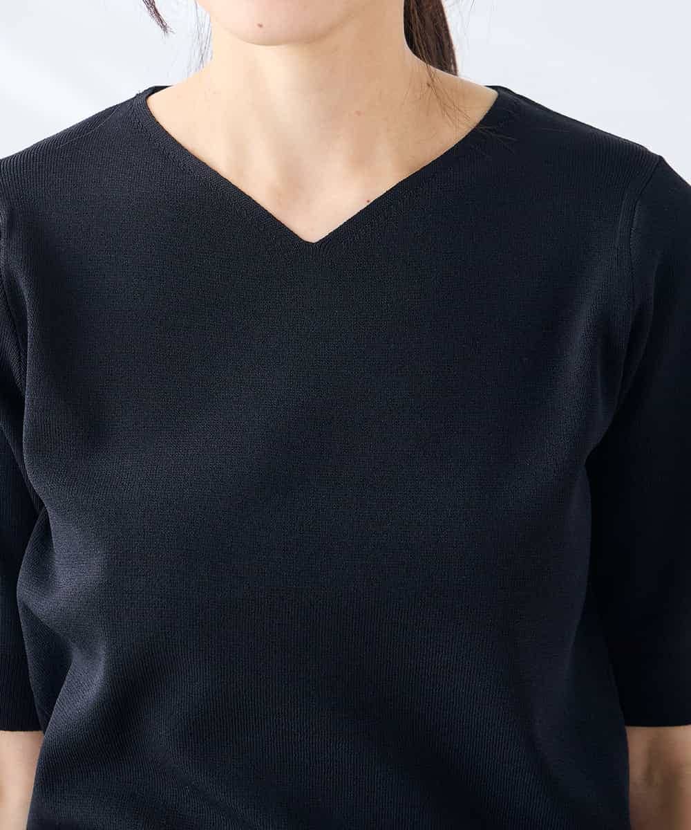 K3FGD59039 a.v.v Elmi(アー・ヴェ・ヴェ) 【低身長サイズ】ハーフスリーブVネックサマーニット【洗える/接触冷感/UVカット】 レッド