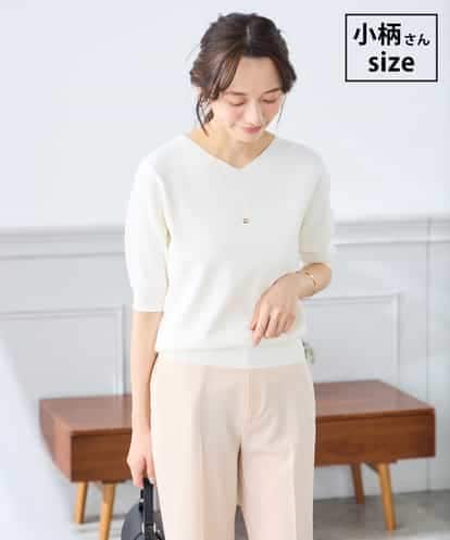 K3FGD59039 a.v.v Elmi 【低身長サイズ】ハーフスリーブVネックサマーニット【洗える/接触冷感/UVカット】