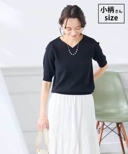 K3FGD59039 a.v.v Elmi 【低身長サイズ】ハーフスリーブVネックサマーニット【洗える/接触冷感/UVカット】