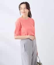 K3FGD79039 a.v.v Elmi(アー・ヴェ・ヴェ) 【低身長サイズ】袖ディテールハーフスリーブVネックサマーニット【洗える/接触冷感/UVカット】 オレンジ