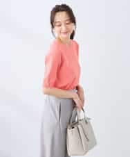 K3FGD79039 a.v.v Elmi(アー・ヴェ・ヴェ) 【低身長サイズ】袖ディテールハーフスリーブVネックサマーニット【洗える/接触冷感/UVカット】 オレンジ