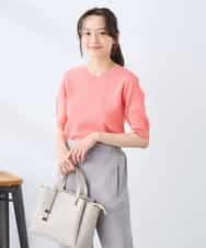 K3FGD79039 a.v.v Elmi(アー・ヴェ・ヴェ) 【低身長サイズ】袖ディテールハーフスリーブVネックサマーニット【洗える/接触冷感/UVカット】 オレンジ