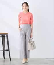 K3FGD79039 a.v.v Elmi(アー・ヴェ・ヴェ) 【低身長サイズ】袖ディテールハーフスリーブVネックサマーニット【洗える/接触冷感/UVカット】 オレンジ