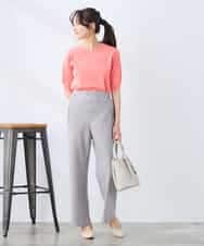 K3FGD79039 a.v.v Elmi(アー・ヴェ・ヴェ) 【低身長サイズ】袖ディテールハーフスリーブVネックサマーニット【洗える/接触冷感/UVカット】 オレンジ