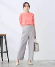 K3FGD79039 a.v.v Elmi(アー・ヴェ・ヴェ) 【低身長サイズ】袖ディテールハーフスリーブVネックサマーニット【洗える/接触冷感/UVカット】 オレンジ