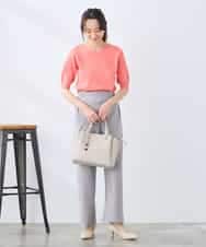 K3FGD79039 a.v.v Elmi(アー・ヴェ・ヴェ) 【低身長サイズ】袖ディテールハーフスリーブVネックサマーニット【洗える/接触冷感/UVカット】 オレンジ