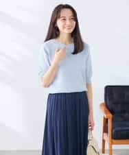 K3FGD79039 a.v.v Elmi(アー・ヴェ・ヴェ) 【低身長サイズ】袖ディテールハーフスリーブVネックサマーニット【洗える/接触冷感/UVカット】 オレンジ