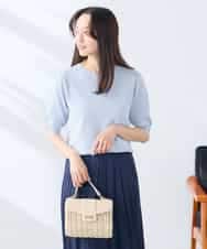 K3FGD79039 a.v.v Elmi(アー・ヴェ・ヴェ) 【低身長サイズ】袖ディテールハーフスリーブVネックサマーニット【洗える/接触冷感/UVカット】 オレンジ