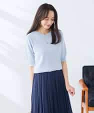 K3FGD79039 a.v.v Elmi(アー・ヴェ・ヴェ) 【低身長サイズ】袖ディテールハーフスリーブVネックサマーニット【洗える/接触冷感/UVカット】 オレンジ