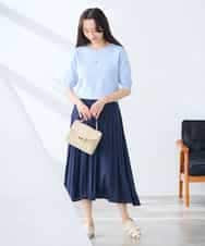 K3FGD79039 a.v.v Elmi(アー・ヴェ・ヴェ) 【低身長サイズ】袖ディテールハーフスリーブVネックサマーニット【洗える/接触冷感/UVカット】 オレンジ