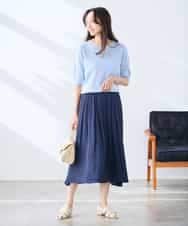 K3FGD79039 a.v.v Elmi(アー・ヴェ・ヴェ) 【低身長サイズ】袖ディテールハーフスリーブVネックサマーニット【洗える/接触冷感/UVカット】 オレンジ