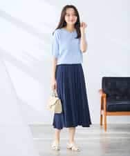 K3FGD79039 a.v.v Elmi(アー・ヴェ・ヴェ) 【低身長サイズ】袖ディテールハーフスリーブVネックサマーニット【洗える/接触冷感/UVカット】 オレンジ