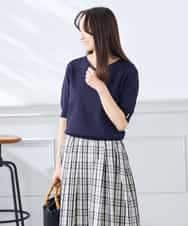 K3FGD79039 a.v.v Elmi(アー・ヴェ・ヴェ) 【低身長サイズ】袖ディテールハーフスリーブVネックサマーニット【洗える/接触冷感/UVカット】 オレンジ