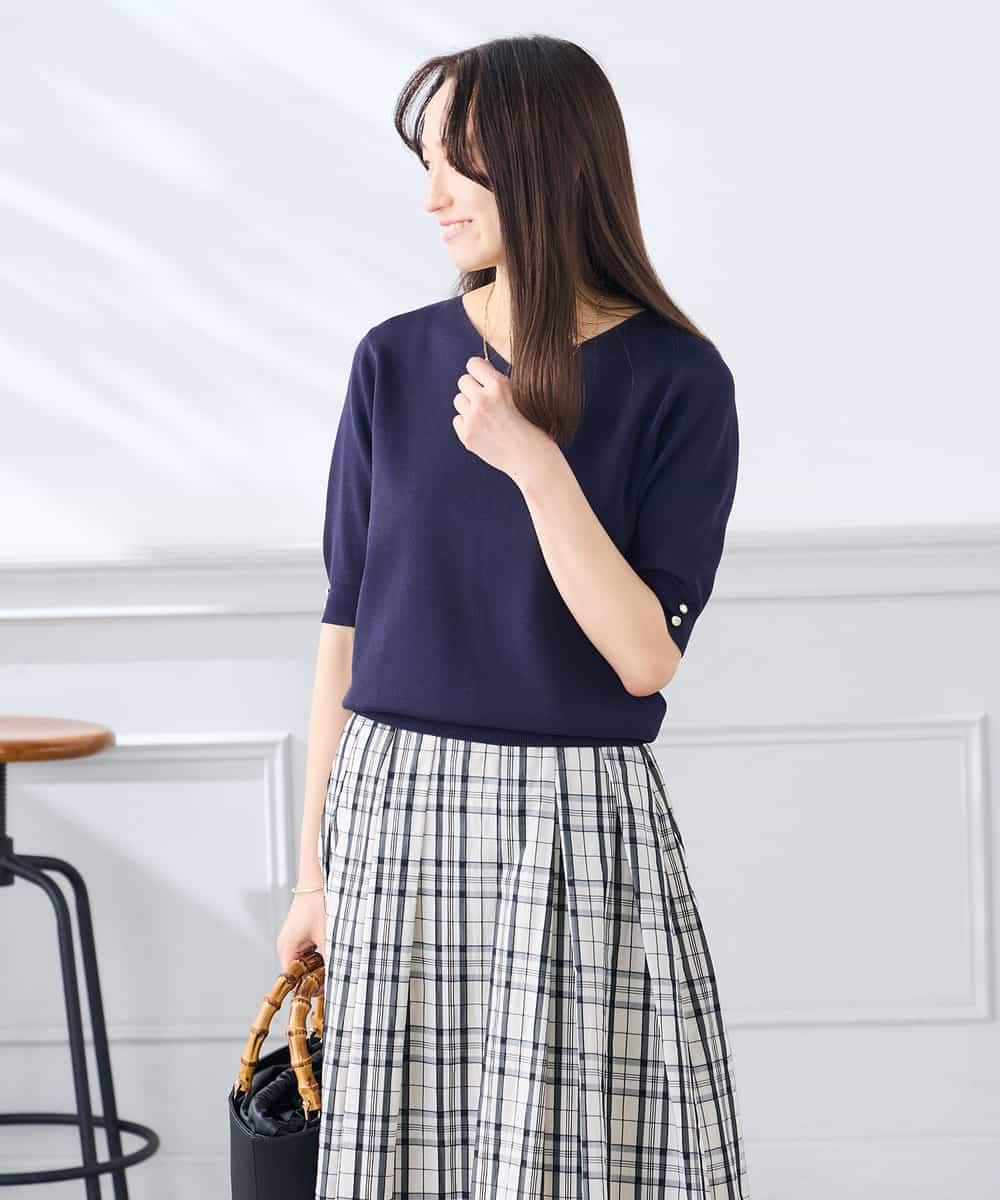 K3FGD79039 a.v.v Elmi(アー・ヴェ・ヴェ) 【低身長サイズ】袖ディテールハーフスリーブVネックサマーニット【洗える/接触冷感/UVカット】 オレンジ