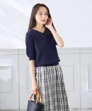 K3FGD79039 a.v.v Elmi(アー・ヴェ・ヴェ) 【低身長サイズ】袖ディテールハーフスリーブVネックサマーニット【洗える/接触冷感/UVカット】 オレンジ