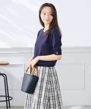 K3FGD79039 a.v.v Elmi(アー・ヴェ・ヴェ) 【低身長サイズ】袖ディテールハーフスリーブVネックサマーニット【洗える/接触冷感/UVカット】 オレンジ