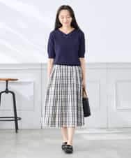 K3FGD79039 a.v.v Elmi(アー・ヴェ・ヴェ) 【低身長サイズ】袖ディテールハーフスリーブVネックサマーニット【洗える/接触冷感/UVカット】 オレンジ