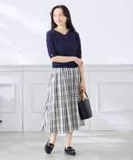 K3FGD79039 a.v.v Elmi(アー・ヴェ・ヴェ) 【低身長サイズ】袖ディテールハーフスリーブVネックサマーニット【洗える/接触冷感/UVカット】 オレンジ