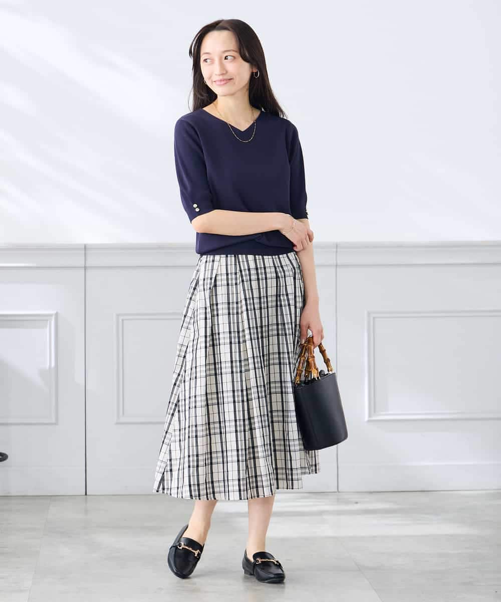 K3FGD79039 a.v.v Elmi(アー・ヴェ・ヴェ) 【低身長サイズ】袖ディテールハーフスリーブVネックサマーニット【洗える/接触冷感/UVカット】 オレンジ