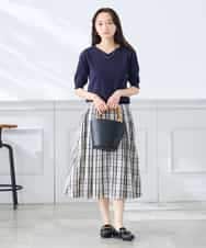 K3FGD79039 a.v.v Elmi(アー・ヴェ・ヴェ) 【低身長サイズ】袖ディテールハーフスリーブVネックサマーニット【洗える/接触冷感/UVカット】 オレンジ