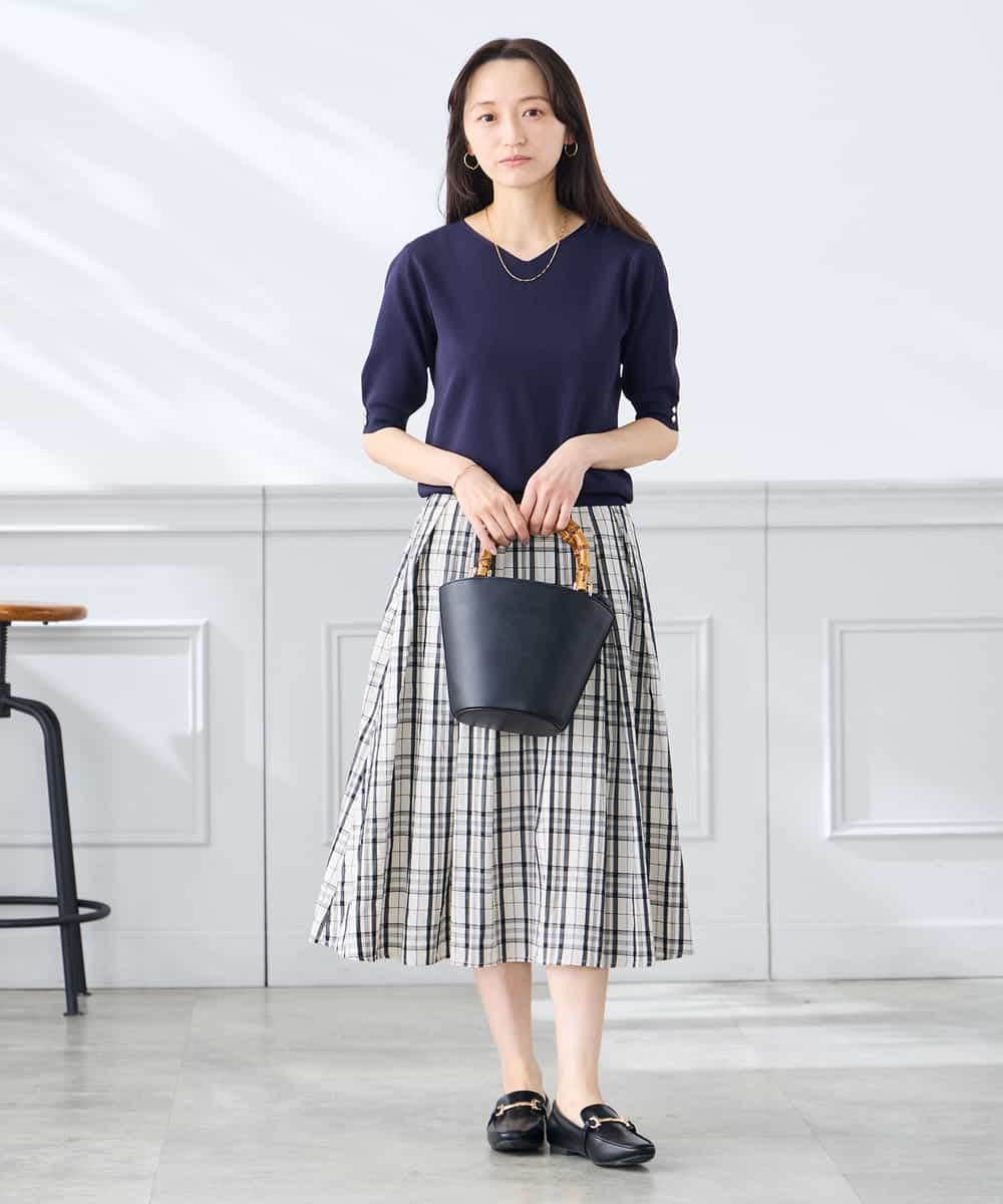 K3FGD79039 a.v.v Elmi(アー・ヴェ・ヴェ) 【低身長サイズ】袖ディテールハーフスリーブVネックサマーニット【洗える/接触冷感/UVカット】 オレンジ