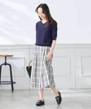 K3FGD79039 a.v.v Elmi(アー・ヴェ・ヴェ) 【低身長サイズ】袖ディテールハーフスリーブVネックサマーニット【洗える/接触冷感/UVカット】 オレンジ