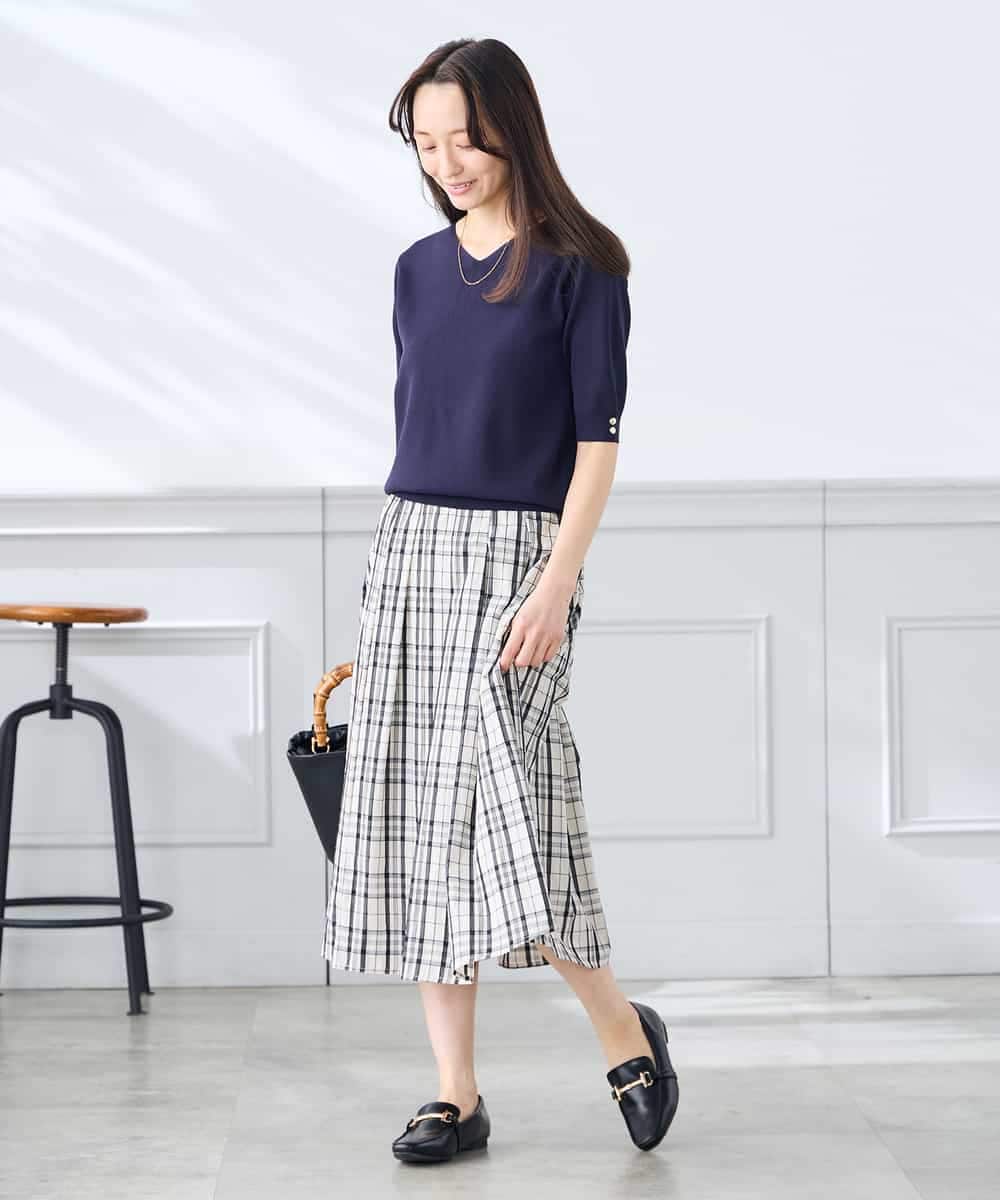 K3FGD79039 a.v.v Elmi(アー・ヴェ・ヴェ) 【低身長サイズ】袖ディテールハーフスリーブVネックサマーニット【洗える/接触冷感/UVカット】 オレンジ