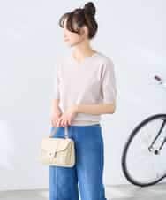 K3FGD79039 a.v.v Elmi(アー・ヴェ・ヴェ) 【低身長サイズ】袖ディテールハーフスリーブVネックサマーニット【洗える/接触冷感/UVカット】 オレンジ