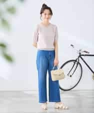 K3FGD79039 a.v.v Elmi(アー・ヴェ・ヴェ) 【低身長サイズ】袖ディテールハーフスリーブVネックサマーニット【洗える/接触冷感/UVカット】 オレンジ