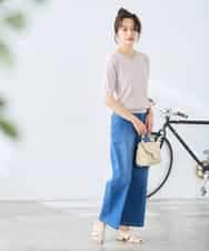 K3FGD79039 a.v.v Elmi(アー・ヴェ・ヴェ) 【低身長サイズ】袖ディテールハーフスリーブVネックサマーニット【洗える/接触冷感/UVカット】 オレンジ