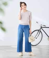 K3FGD79039 a.v.v Elmi(アー・ヴェ・ヴェ) 【低身長サイズ】袖ディテールハーフスリーブVネックサマーニット【洗える/接触冷感/UVカット】 オレンジ