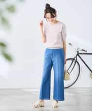 K3FGD79039 a.v.v Elmi(アー・ヴェ・ヴェ) 【低身長サイズ】袖ディテールハーフスリーブVネックサマーニット【洗える/接触冷感/UVカット】 オレンジ