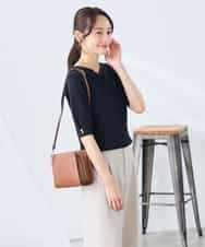 K3FGD79039 a.v.v Elmi(アー・ヴェ・ヴェ) 【低身長サイズ】袖ディテールハーフスリーブVネックサマーニット【洗える/接触冷感/UVカット】 オレンジ