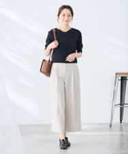 K3FGD79039 a.v.v Elmi(アー・ヴェ・ヴェ) 【低身長サイズ】袖ディテールハーフスリーブVネックサマーニット【洗える/接触冷感/UVカット】 オレンジ