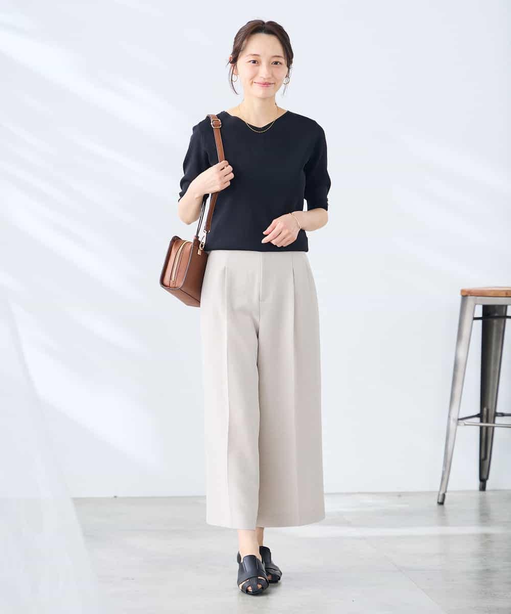 K3FGD79039 a.v.v Elmi(アー・ヴェ・ヴェ) 【低身長サイズ】袖ディテールハーフスリーブVネックサマーニット【洗える/接触冷感/UVカット】 オレンジ