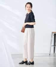 K3FGD79039 a.v.v Elmi(アー・ヴェ・ヴェ) 【低身長サイズ】袖ディテールハーフスリーブVネックサマーニット【洗える/接触冷感/UVカット】 オレンジ