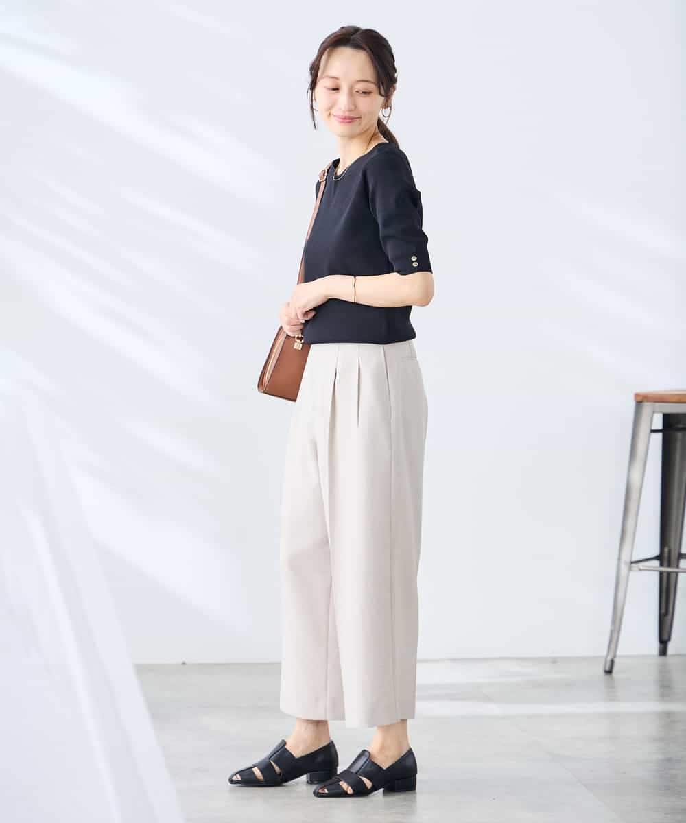 K3FGD79039 a.v.v Elmi(アー・ヴェ・ヴェ) 【低身長サイズ】袖ディテールハーフスリーブVネックサマーニット【洗える/接触冷感/UVカット】 オレンジ