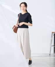 K3FGD79039 a.v.v Elmi(アー・ヴェ・ヴェ) 【低身長サイズ】袖ディテールハーフスリーブVネックサマーニット【洗える/接触冷感/UVカット】 オレンジ