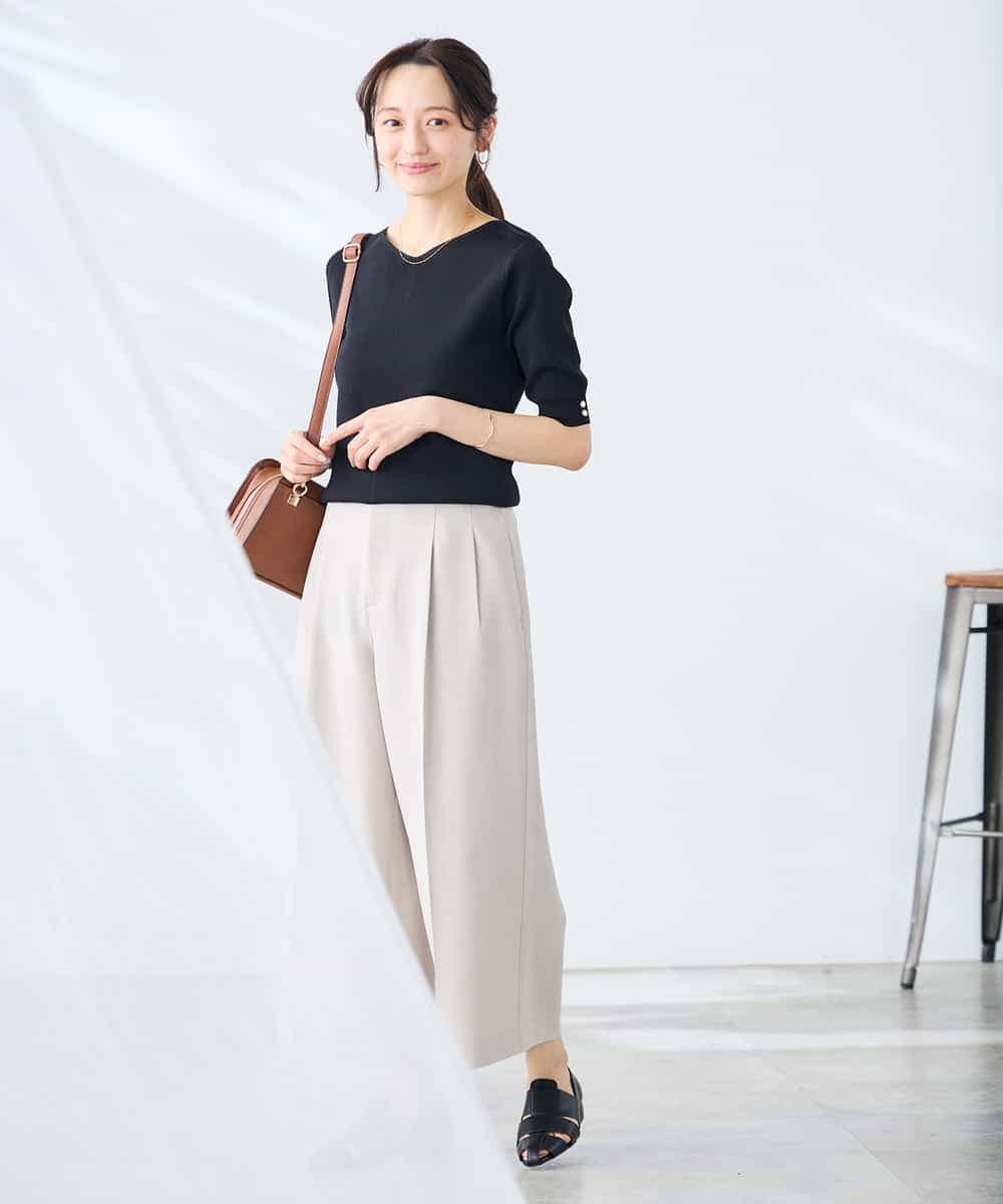 K3FGD79039 a.v.v Elmi(アー・ヴェ・ヴェ) 【低身長サイズ】袖ディテールハーフスリーブVネックサマーニット【洗える/接触冷感/UVカット】 オレンジ