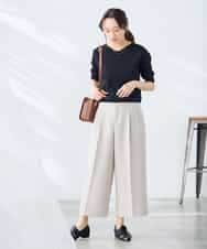 K3FGD79039 a.v.v Elmi(アー・ヴェ・ヴェ) 【低身長サイズ】袖ディテールハーフスリーブVネックサマーニット【洗える/接触冷感/UVカット】 オレンジ