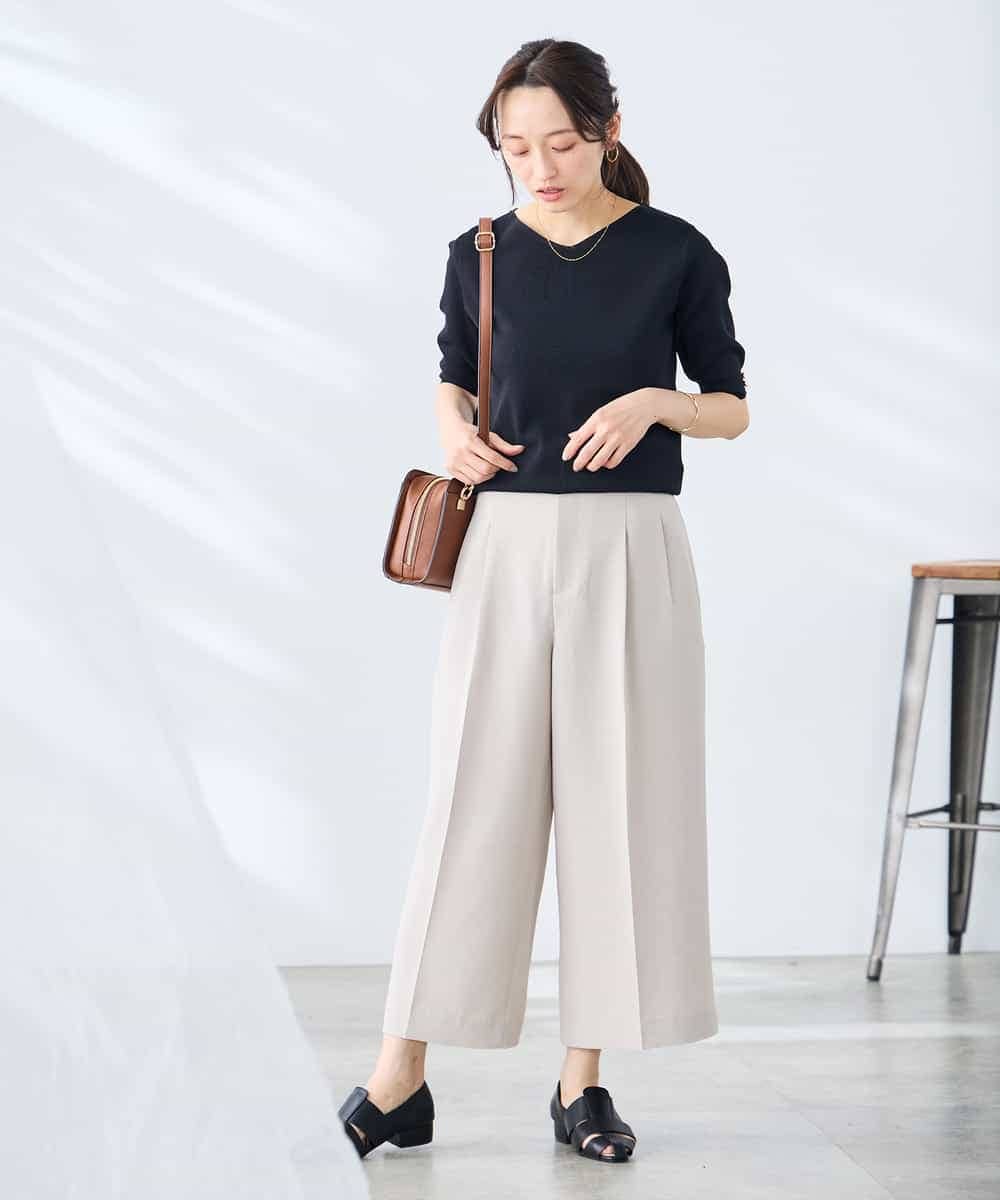 K3FGD79039 a.v.v Elmi(アー・ヴェ・ヴェ) 【低身長サイズ】袖ディテールハーフスリーブVネックサマーニット【洗える/接触冷感/UVカット】 オレンジ