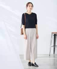 K3FGD79039 a.v.v Elmi(アー・ヴェ・ヴェ) 【低身長サイズ】袖ディテールハーフスリーブVネックサマーニット【洗える/接触冷感/UVカット】 オレンジ