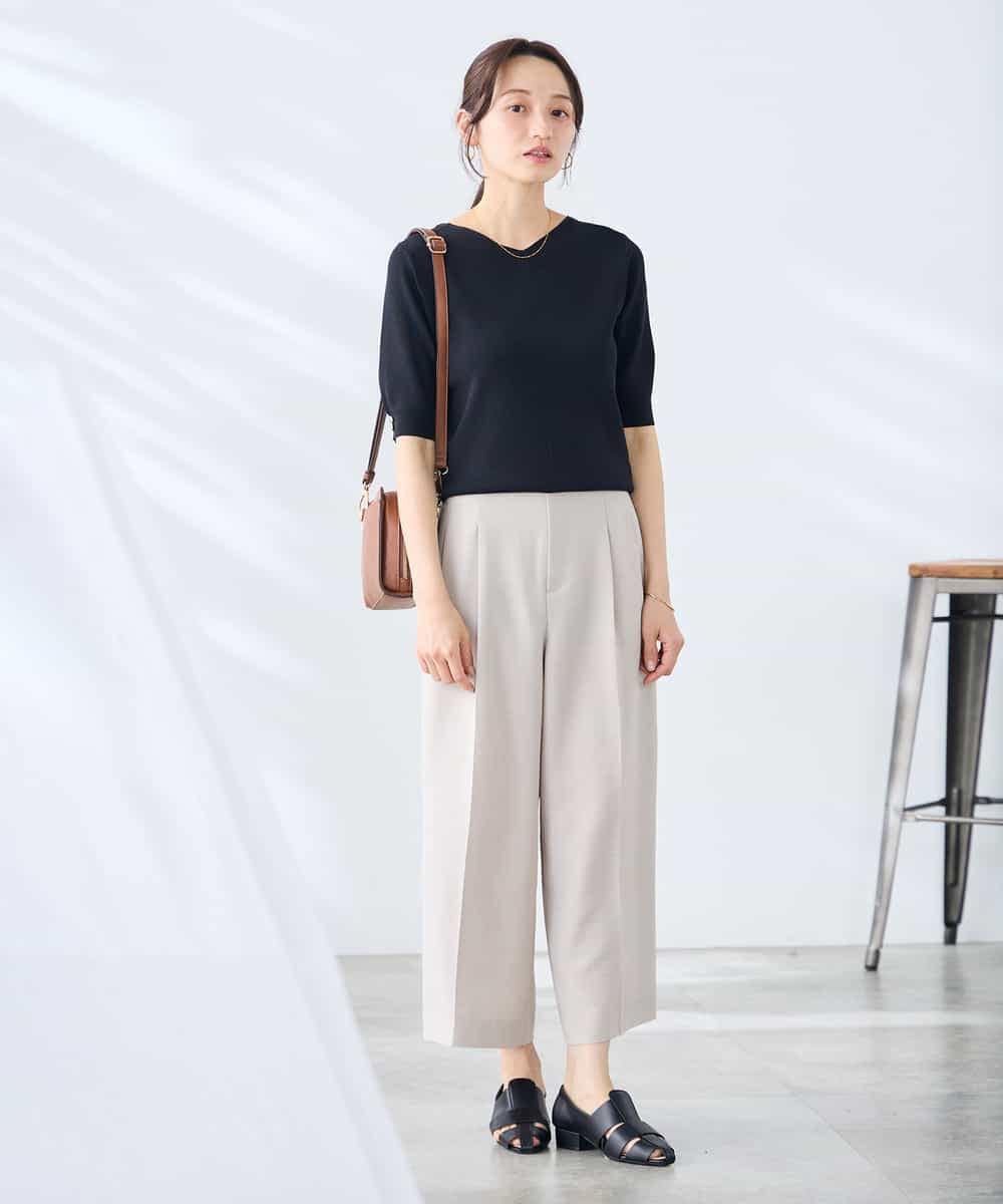 K3FGD79039 a.v.v Elmi(アー・ヴェ・ヴェ) 【低身長サイズ】袖ディテールハーフスリーブVネックサマーニット【洗える/接触冷感/UVカット】 オレンジ