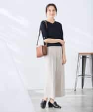 K3FGD79039 a.v.v Elmi(アー・ヴェ・ヴェ) 【低身長サイズ】袖ディテールハーフスリーブVネックサマーニット【洗える/接触冷感/UVカット】 オレンジ