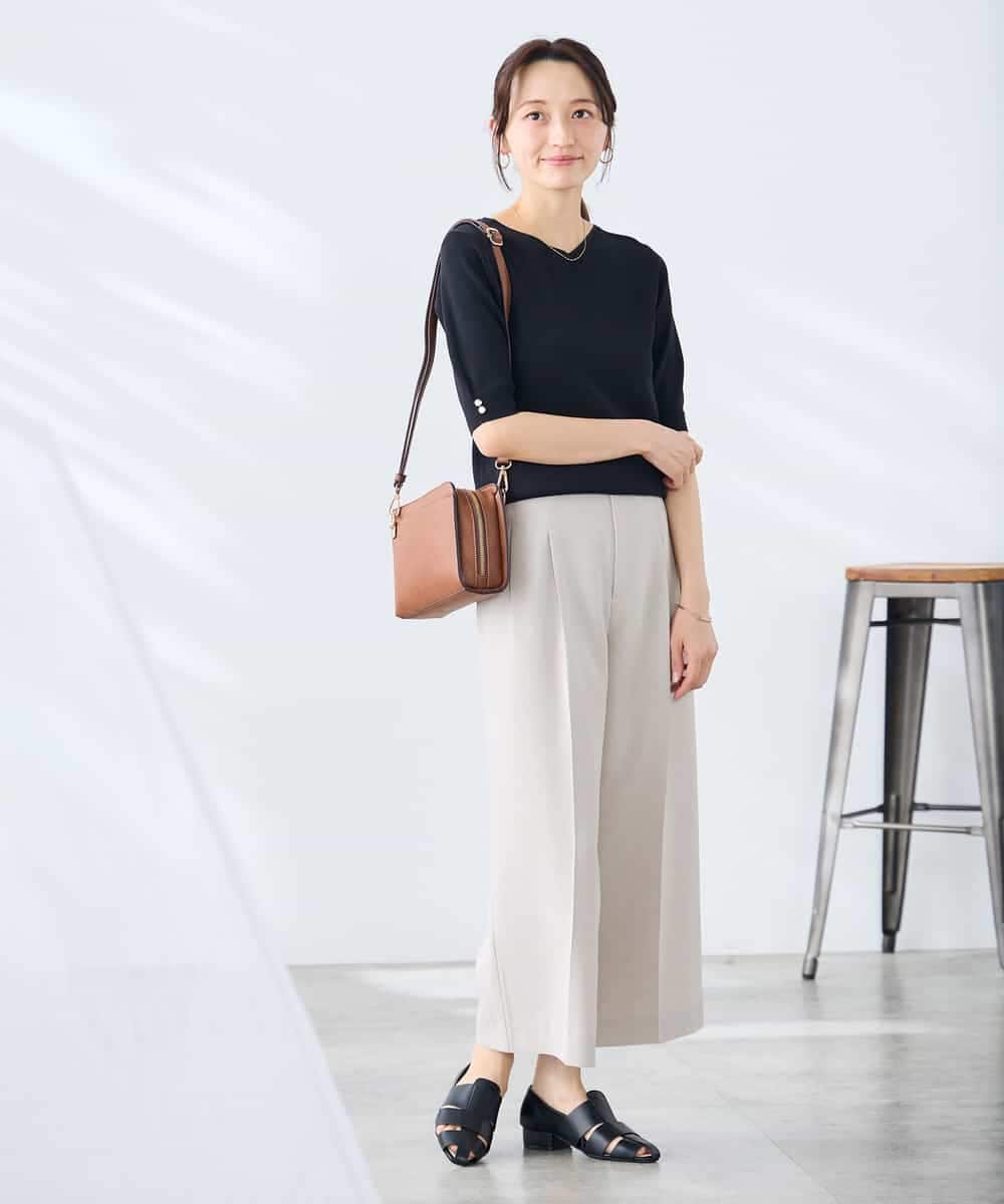 K3FGD79039 a.v.v Elmi(アー・ヴェ・ヴェ) 【低身長サイズ】袖ディテールハーフスリーブVネックサマーニット【洗える/接触冷感/UVカット】 オレンジ