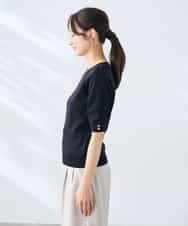 K3FGD79039 a.v.v Elmi(アー・ヴェ・ヴェ) 【低身長サイズ】袖ディテールハーフスリーブVネックサマーニット【洗える/接触冷感/UVカット】 オレンジ